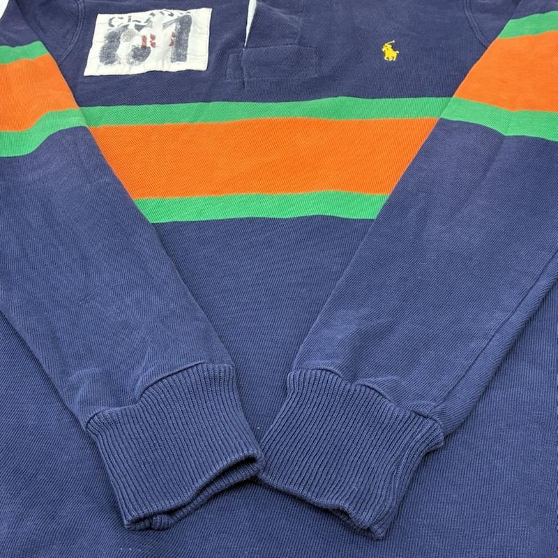 ポロバイラルフローレン Polo by RALPH LAUREN ポロシャツ 長袖 ポニー 刺繍 マルチボーダー ステンシル ワッペン ロングスリーブ ポロシャツ S メンズ USED 古着 中古 50161199