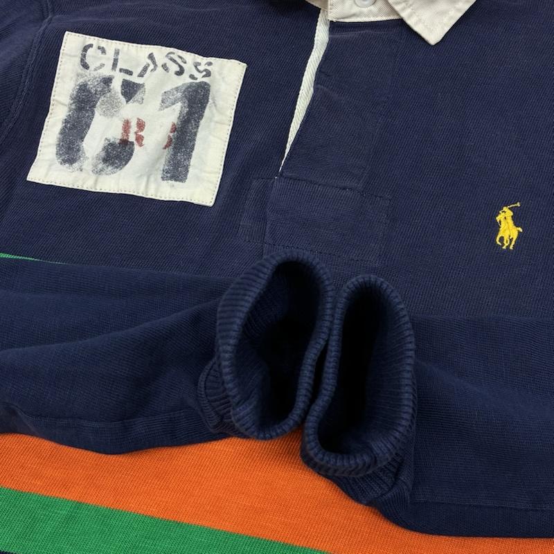 ポロバイラルフローレン Polo by RALPH LAUREN ポロシャツ 長袖 ポニー 刺繍 マルチボーダー ステンシル ワッペン ロングスリーブ ポロシャツ S メンズ USED 古着 中古 50161199
