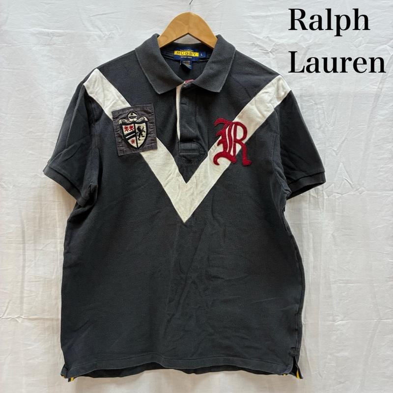 ラルフローレン RALPHLAUREN ポロシャツ 半袖 RUGBY エンブロイダリー ロゴ オールドイングリッシュ フェルト ワッペン ポロシャツ L メンズ USED 古着 中古 50161231