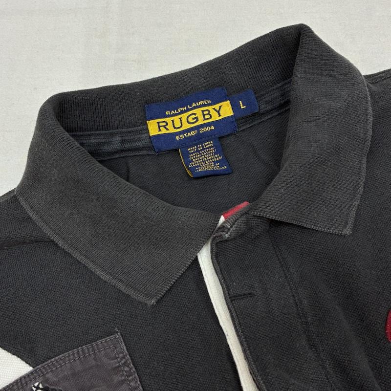 ラルフローレン RALPHLAUREN ポロシャツ 半袖 RUGBY エンブロイダリー ロゴ オールドイングリッシュ フェルト ワッペン ポロシャツ L メンズ USED 古着 中古 50161231