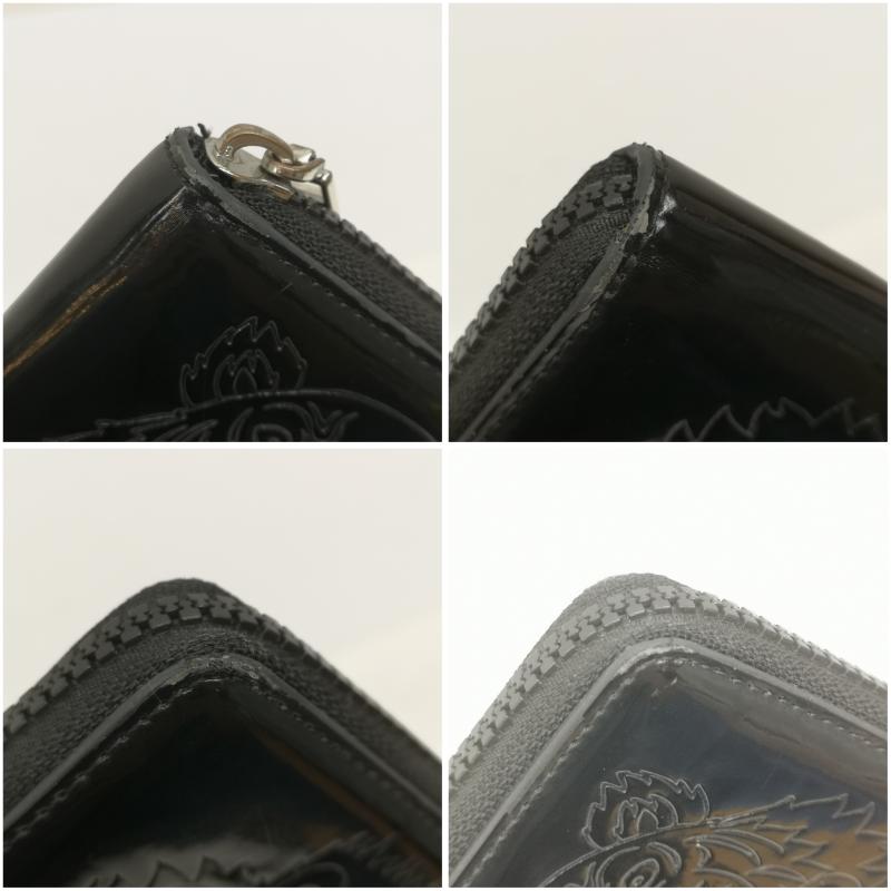 ケンゾー KENZO 財布 二つ折り タイガー エンボス ラウンドファスナー 二つ折り財布 ウォレット 黒 / ブラック / black メンズ USED 古着 中古 50161250