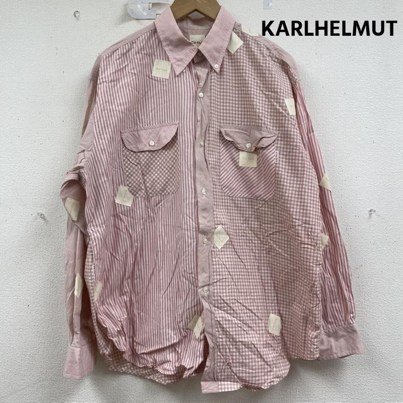 カールヘルム KARLHELMUT シャツ、ブラウス 長袖 日本製 パッチワーク デザイン ストライプ柄 長袖シャツ M 桃 / ピンク / pink メンズ USED 古着 中古 50161265