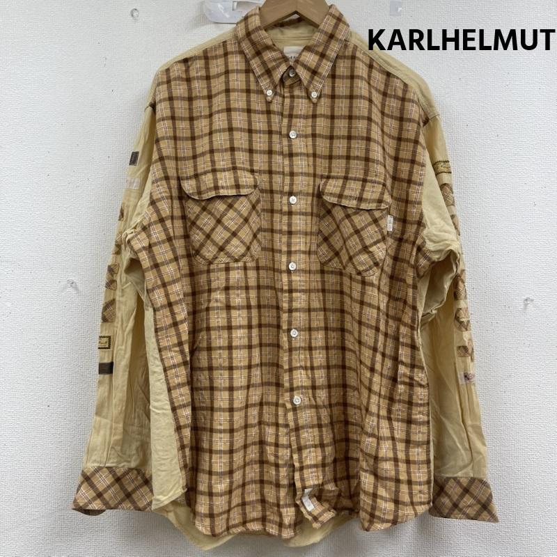 カールヘルム KARLHELMUT シャツ、ブラウス 長袖 パッチワーク デザイン チェック柄 長袖シャツ M キャメル / キャメル / メンズ USED 古着 中古 50161271