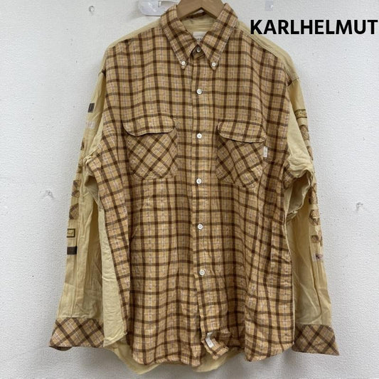 カールヘルム KARLHELMUT シャツ、ブラウス 長袖 パッチワーク デザイン チェック柄 長袖シャツ M キャメル / キャメル / メンズ USED 古着 中古 50161271