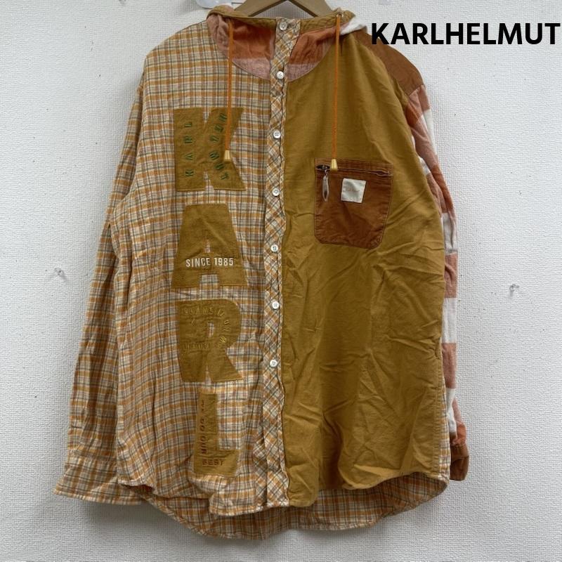 カールヘルム KARLHELMUT シャツ、ブラウス 長袖 切替デザイン ワッペン ロゴ 長袖 フード付き シャツ M キャメル / キャメル / メンズ USED 古着 中古 50161275