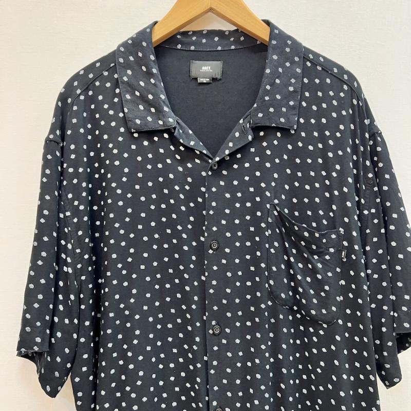 オベイ OBEY シャツ、ブラウス 半袖 薔薇 レーヨン オープンカラーシャツ アロハ XL 黒 / ブラック / black メンズ USED 古着 中古 50161297