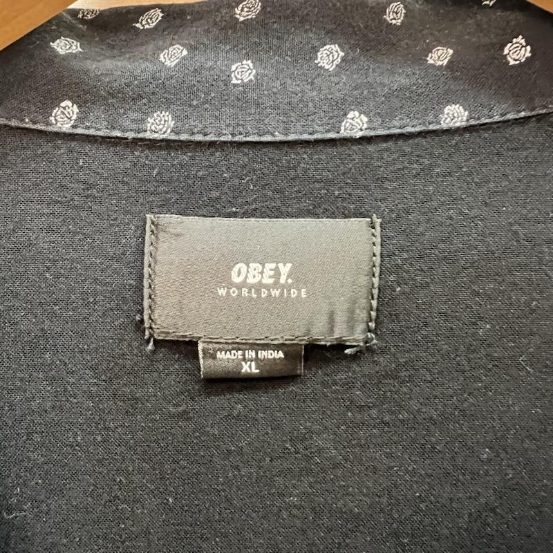 オベイ OBEY シャツ、ブラウス 半袖 薔薇 レーヨン オープンカラーシャツ アロハ XL 黒 / ブラック / black メンズ USED 古着 中古 50161297