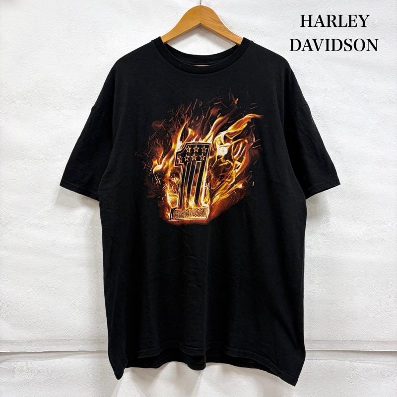 ハーレーダビッドソン Harley-Davidson Tシャツ 半袖 半袖 両面プリント ロゴ Tシャツ ファイヤー XL ロゴ、文字 X プリント 黒 / ブラック / black X 橙 / オレンジ / orange メンズ USED 古着 中古 50161312