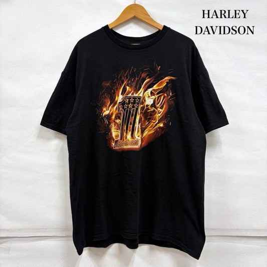 ハーレーダビッドソン Harley-Davidson Tシャツ 半袖 半袖 両面プリント ロゴ Tシャツ ファイヤー XL ロゴ、文字 X プリント 黒 / ブラック / black X 橙 / オレンジ / orange メンズ USED 古着 中古 50161312