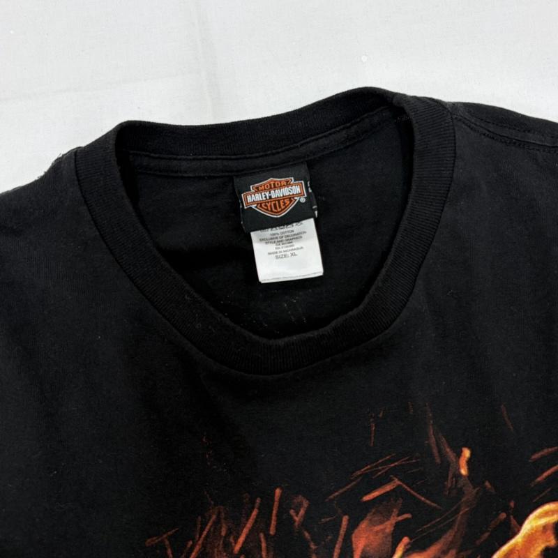 ハーレーダビッドソン Harley-Davidson Tシャツ 半袖 半袖 両面プリント ロゴ Tシャツ ファイヤー XL ロゴ、文字 X プリント 黒 / ブラック / black X 橙 / オレンジ / orange メンズ USED 古着 中古 50161312