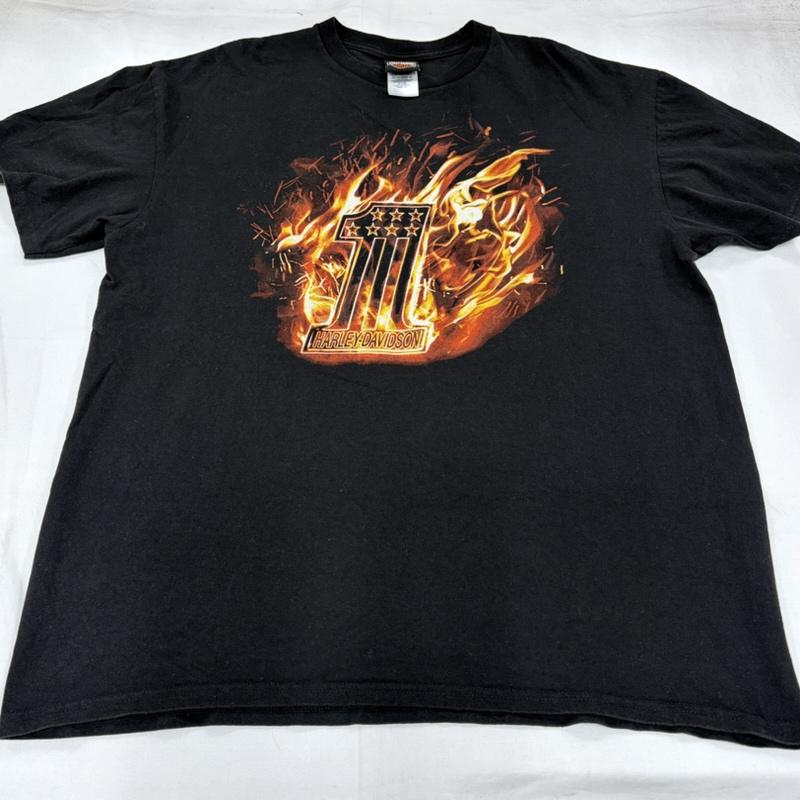 ハーレーダビッドソン Harley-Davidson Tシャツ 半袖 半袖 両面プリント ロゴ Tシャツ ファイヤー XL ロゴ、文字 X プリント 黒 / ブラック / black X 橙 / オレンジ / orange メンズ USED 古着 中古 50161312