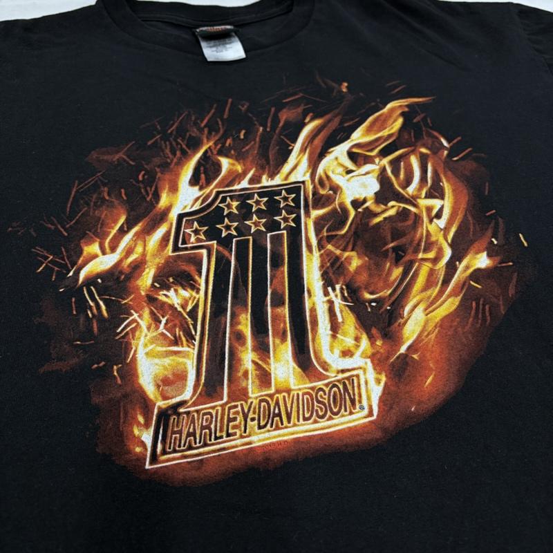 ハーレーダビッドソン Harley-Davidson Tシャツ 半袖 半袖 両面プリント ロゴ Tシャツ ファイヤー XL ロゴ、文字 X プリント 黒 / ブラック / black X 橙 / オレンジ / orange メンズ USED 古着 中古 50161312
