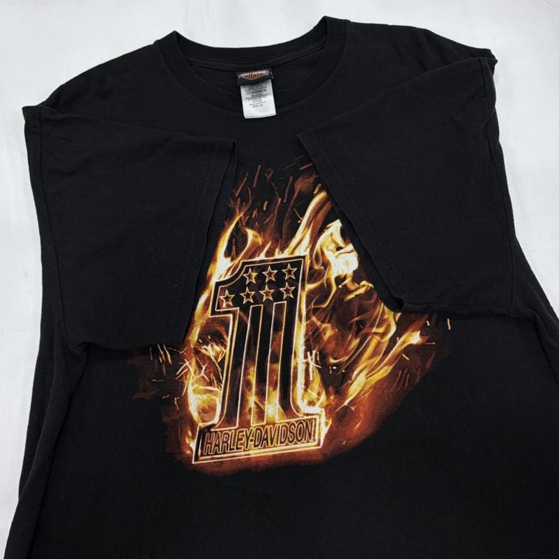 ハーレーダビッドソン Harley-Davidson Tシャツ 半袖 半袖 両面プリント ロゴ Tシャツ ファイヤー XL ロゴ、文字 X プリント 黒 / ブラック / black X 橙 / オレンジ / orange メンズ USED 古着 中古 50161312
