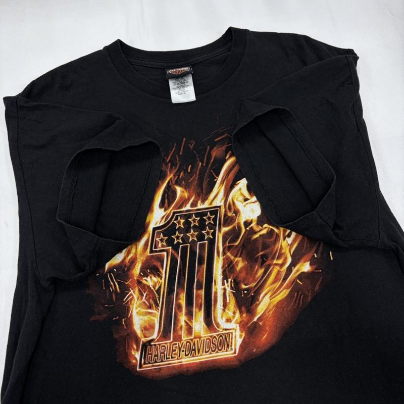 ハーレーダビッドソン Harley-Davidson Tシャツ 半袖 半袖 両面プリント ロゴ Tシャツ ファイヤー XL ロゴ、文字 X プリント 黒 / ブラック / black X 橙 / オレンジ / orange メンズ USED 古着 中古 50161312