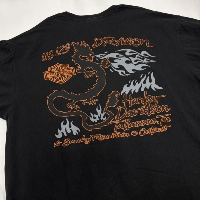 ハーレーダビッドソン Harley-Davidson Tシャツ 半袖 半袖 両面プリント ロゴ Tシャツ ファイヤー XL ロゴ、文字 X プリント 黒 / ブラック / black X 橙 / オレンジ / orange メンズ USED 古着 中古 50161312