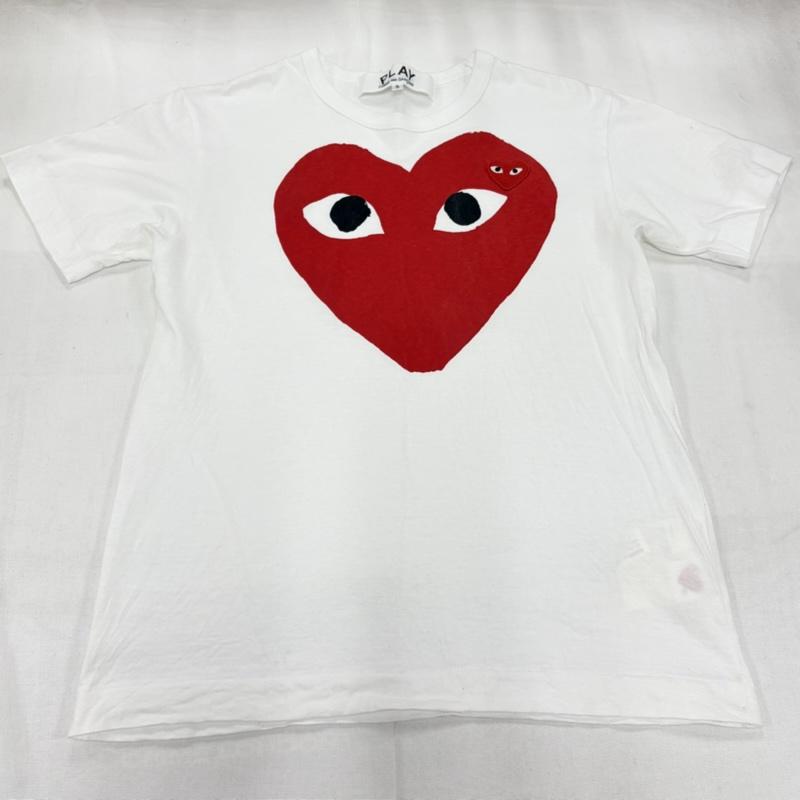 コムデギャルソン COMME des GARCONS Tシャツ 半袖 PLAY プレイ ハート 半袖 Tシャツ ロゴ プリント ワッペン パッチ S ロゴ、文字 X プリント X 刺繍 白 / ホワイト / white X 赤 / レッド / red X 青 / ブルー / blue レディース USED 古着 中古 50161316