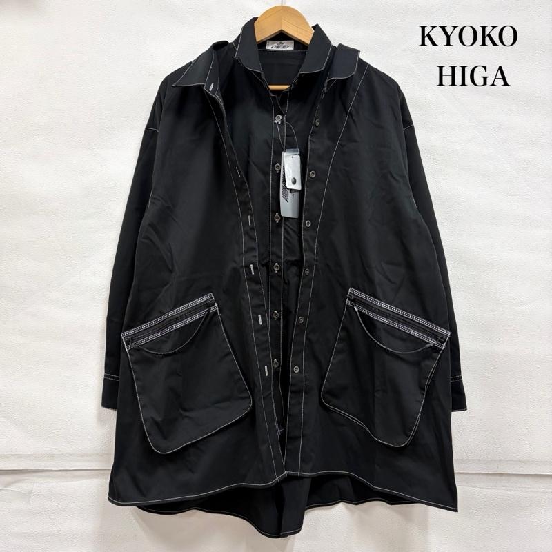 古着 USED ジャケット、上着 ジャンパー、ブルゾン KYOKO HIGA キョウコ ヒガ 長袖 シャツ ジャケット レイヤード ステッチ LL 無地 黒 / ブラック / black X 白 / ホワイト / white レディース USED 古着 中古 50161324