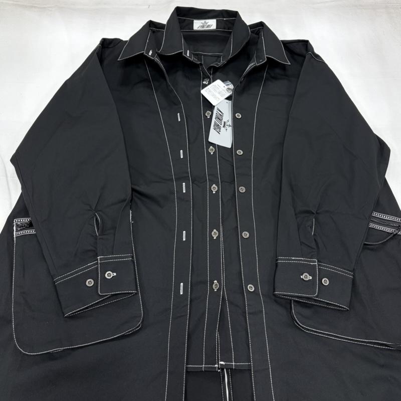 古着 USED ジャケット、上着 ジャンパー、ブルゾン KYOKO HIGA キョウコ ヒガ 長袖 シャツ ジャケット レイヤード ステッチ LL 無地 黒 / ブラック / black X 白 / ホワイト / white レディース USED 古着 中古 50161324