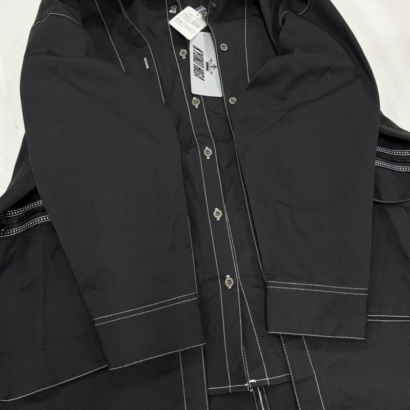 古着 USED ジャケット、上着 ジャンパー、ブルゾン KYOKO HIGA キョウコ ヒガ 長袖 シャツ ジャケット レイヤード ステッチ LL 無地 黒 / ブラック / black X 白 / ホワイト / white レディース USED 古着 中古 50161324