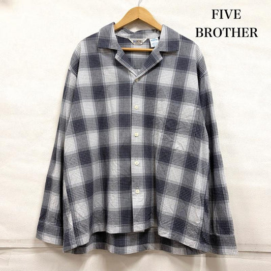 ファイブブラザー FIVE BROTHER シャツ、ブラウス 長袖 長袖 オンブレチェック オープンカラー シャツ L チェック 紺 / ネイビー / navy X 白 / ホワイト / white メンズ USED 古着 中古 50161327