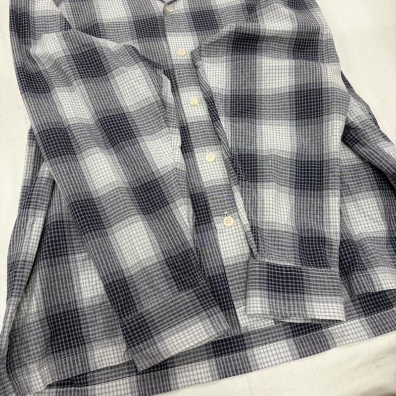 ファイブブラザー FIVE BROTHER シャツ、ブラウス 長袖 長袖 オンブレチェック オープンカラー シャツ L チェック 紺 / ネイビー / navy X 白 / ホワイト / white メンズ USED 古着 中古 50161327