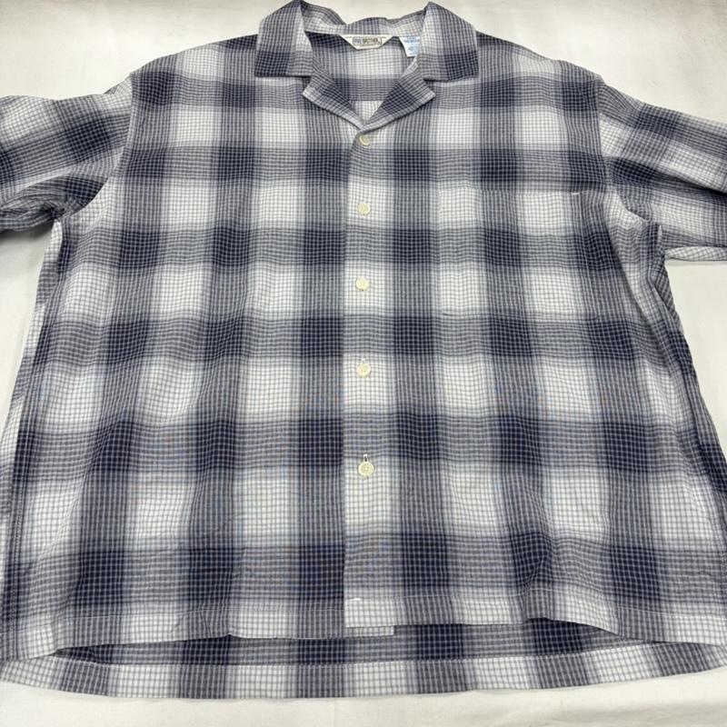 ファイブブラザー FIVE BROTHER シャツ、ブラウス 長袖 長袖 オンブレチェック オープンカラー シャツ L チェック 紺 / ネイビー / navy X 白 / ホワイト / white メンズ USED 古着 中古 50161327