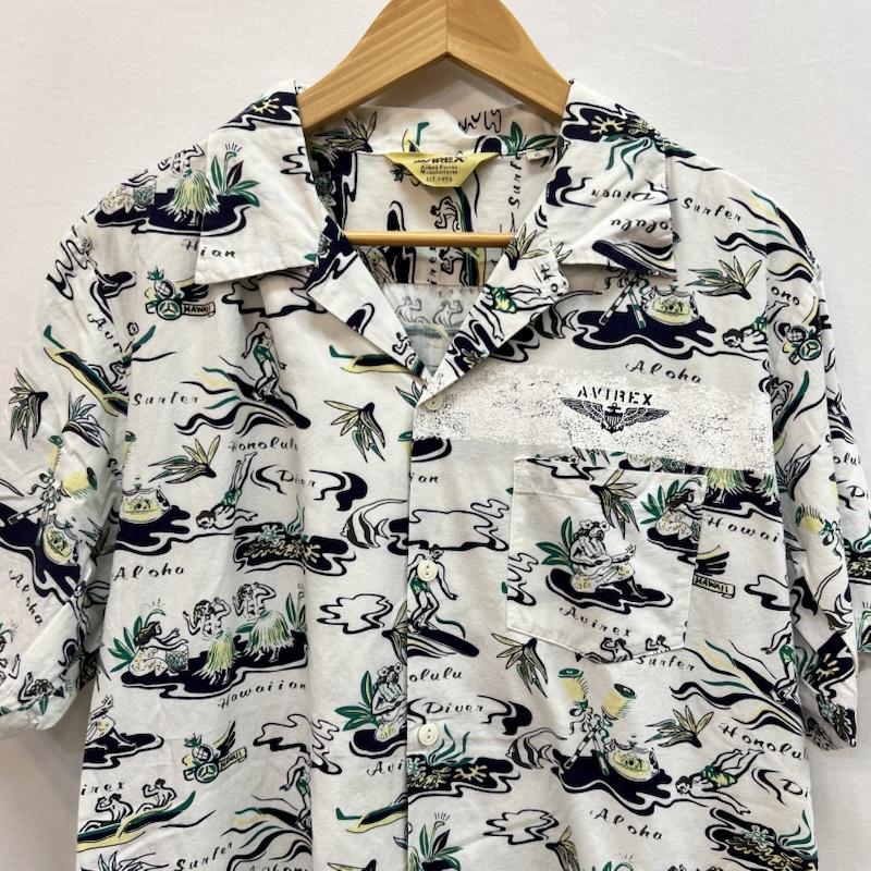アヴィレックス AVIREX シャツ、ブラウス 半袖 USN サーフィン レーヨン アロハシャツ XL 白 / ホワイト / white メンズ USED 古着 中古 50161366