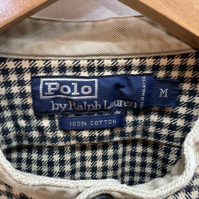 ポロバイラルフローレン Polo by RALPH LAUREN シャツ、ブラウス 長袖 90s ハウンドトゥース バンドカラー ネル ワークシャツ M メンズ USED 古着 中古 50161371