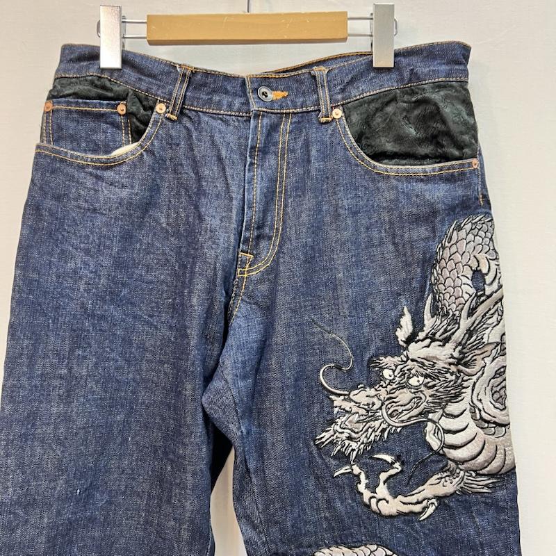 花旅楽団 花旅楽団 パンツ デニム、ジーンズ 龍 ドラゴン 和柄 刺繍 デニムパンツ 34インチ メンズ USED 古着 中古 50161380
