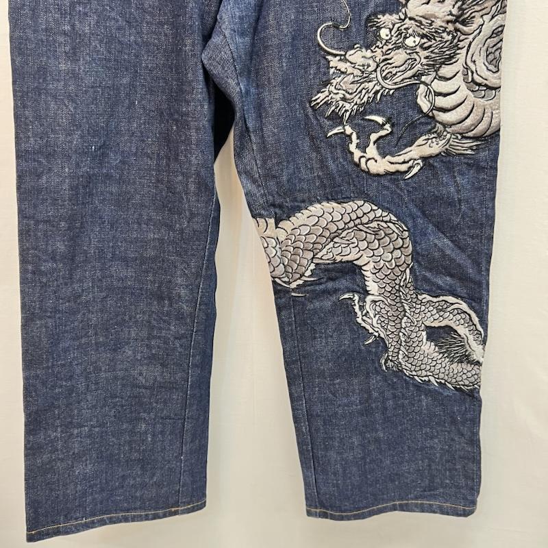 花旅楽団 花旅楽団 パンツ デニム、ジーンズ 龍 ドラゴン 和柄 刺繍 デニムパンツ 34インチ メンズ USED 古着 中古 50161380