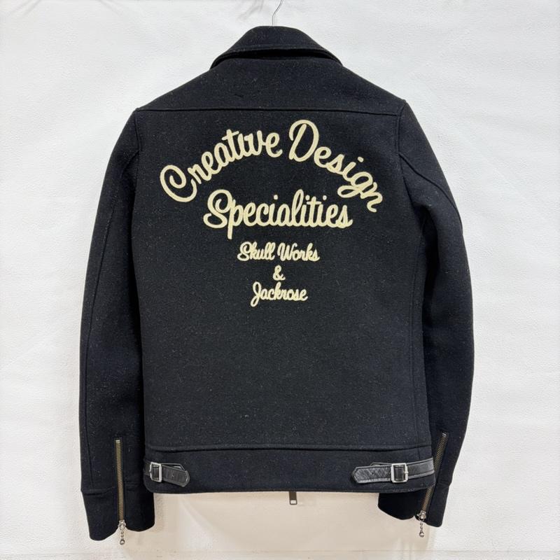 スカルワークス SKULLWORKS ジャケット、上着 ジャケット、ブレザー JACKROSE コラボ ウールジャケット ロゴ 刺繍 内側キルティング 3 ロゴ、文字 X 刺繍 黒 / ブラック / black X 白 / ホワイト / white メンズ USED 古着 中古 50161399