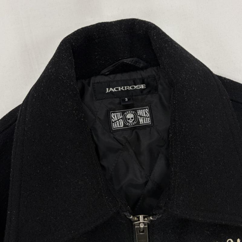 スカルワークス SKULLWORKS ジャケット、上着 ジャケット、ブレザー JACKROSE コラボ ウールジャケット ロゴ 刺繍 内側キルティング 3 ロゴ、文字 X 刺繍 黒 / ブラック / black X 白 / ホワイト / white メンズ USED 古着 中古 50161399