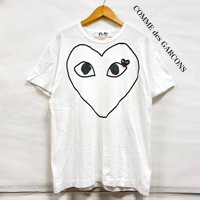 コムデギャルソン COMME des GARCONS Tシャツ 半袖 PLAY プレイ ハート 半袖 Tシャツ ロゴ プリント ワッペン パッチ XL ロゴ、文字 X プリント X 刺繍 白 / ホワイト / white X 黒 / ブラック / black メンズ USED 古着 中古 50161401