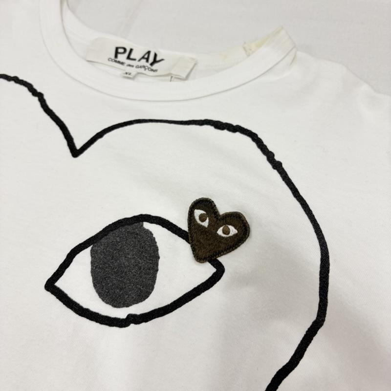 コムデギャルソン COMME des GARCONS Tシャツ 半袖 PLAY プレイ ハート 半袖 Tシャツ ロゴ プリント ワッペン パッチ XL ロゴ、文字 X プリント X 刺繍 白 / ホワイト / white X 黒 / ブラック / black メンズ USED 古着 中古 50161401