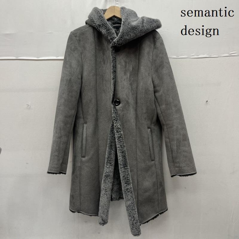 セマンティックデザイン semantic design コート コート一般 フェイク ムートン ロング コート フーデット フロント ボタン L 無地 灰 / グレー / gray メンズ USED 古着 中古 50161411