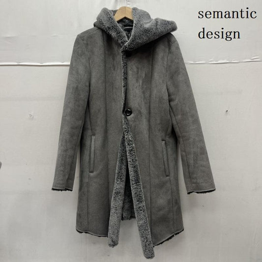 セマンティックデザイン semantic design コート コート一般 フェイク ムートン ロング コート フーデット フロント ボタン L 無地 灰 / グレー / gray メンズ USED 古着 中古 50161411