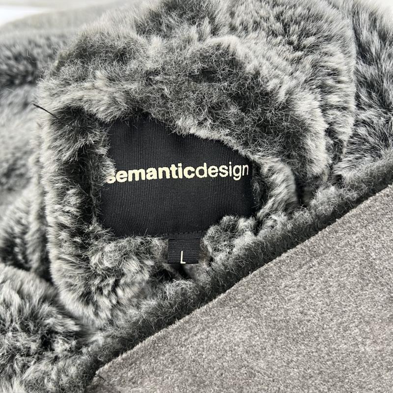 セマンティックデザイン semantic design コート コート一般 フェイク ムートン ロング コート フーデット フロント ボタン L 無地 灰 / グレー / gray メンズ USED 古着 中古 50161411
