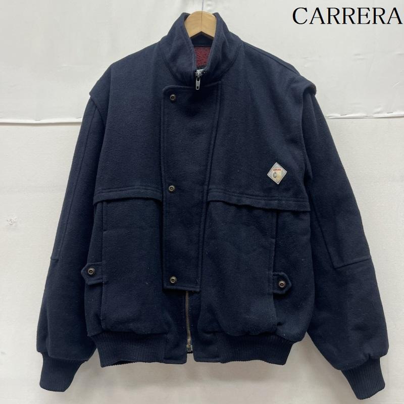 カレラ CARRERA ジャケット、上着 ジャンパー、ブルゾン ウールボンバー ジャケット 裏地 チェック ワンポイント ロゴ M チェック 紺 / ネイビー / navy メンズ USED 古着 中古 50161415