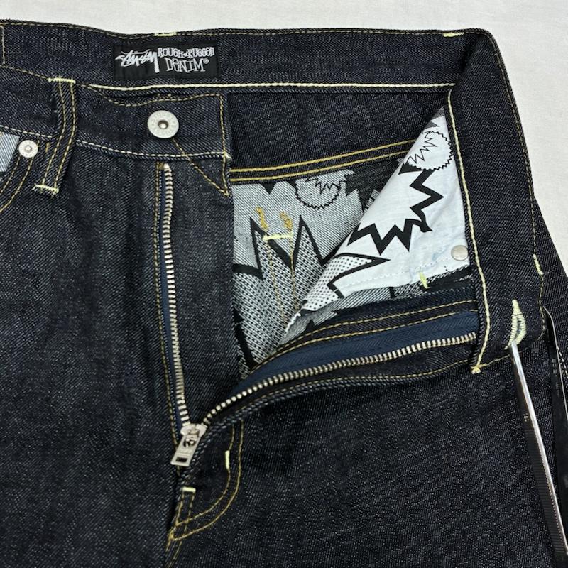 ステューシー STUSSY パンツ デニム、ジーンズ ROUGH AND RUGGED DENIM 裏総柄 切替 デニムパンツ 30インチ メンズ USED 古着 中古 50161425