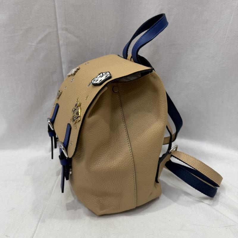 古着 USED リュックサック、デイパック リュックサック、デイバッグ bagolo ITALY製 ピンズカスタムデイパック リュックサック レザー ベージュ×ブルー - ベージュ / ベージュ / beige レディース USED 古着 中古 50161460