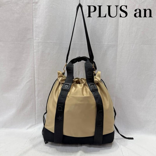 古着 USED トートバッグ トートバッグ PLUS an プラスアン 2way bag トート ショルダー ナイロン ベージュ×ブラック - ロゴ、文字 黒 / ブラック / black X ベージュ / ベージュ / beige レディース USED 古着 中古 50161463
