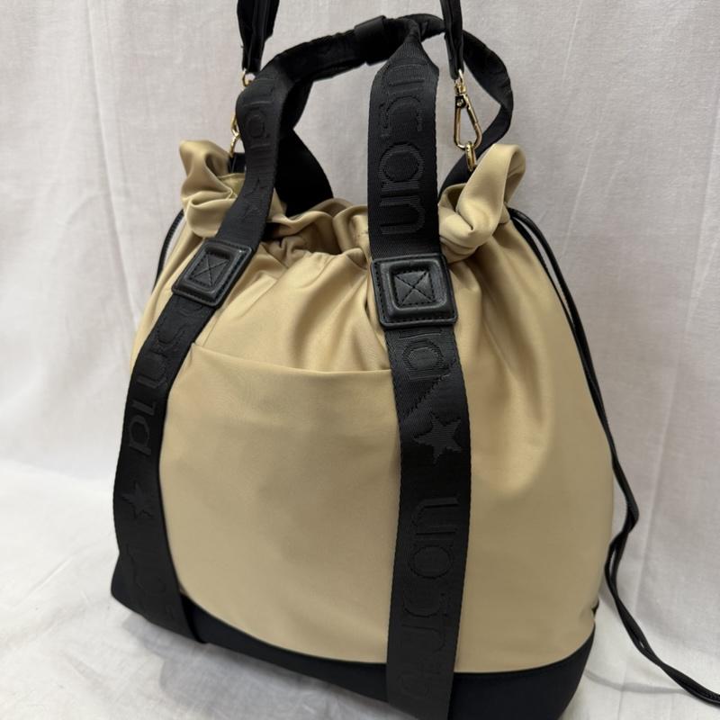 古着 USED トートバッグ トートバッグ PLUS an プラスアン 2way bag トート ショルダー ナイロン ベージュ×ブラック - ロゴ、文字 黒 / ブラック / black X ベージュ / ベージュ / beige レディース USED 古着 中古 50161463
