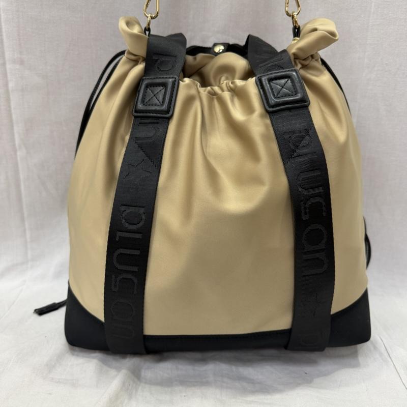 古着 USED トートバッグ トートバッグ PLUS an プラスアン 2way bag トート ショルダー ナイロン ベージュ×ブラック - ロゴ、文字 黒 / ブラック / black X ベージュ / ベージュ / beige レディース USED 古着 中古 50161463