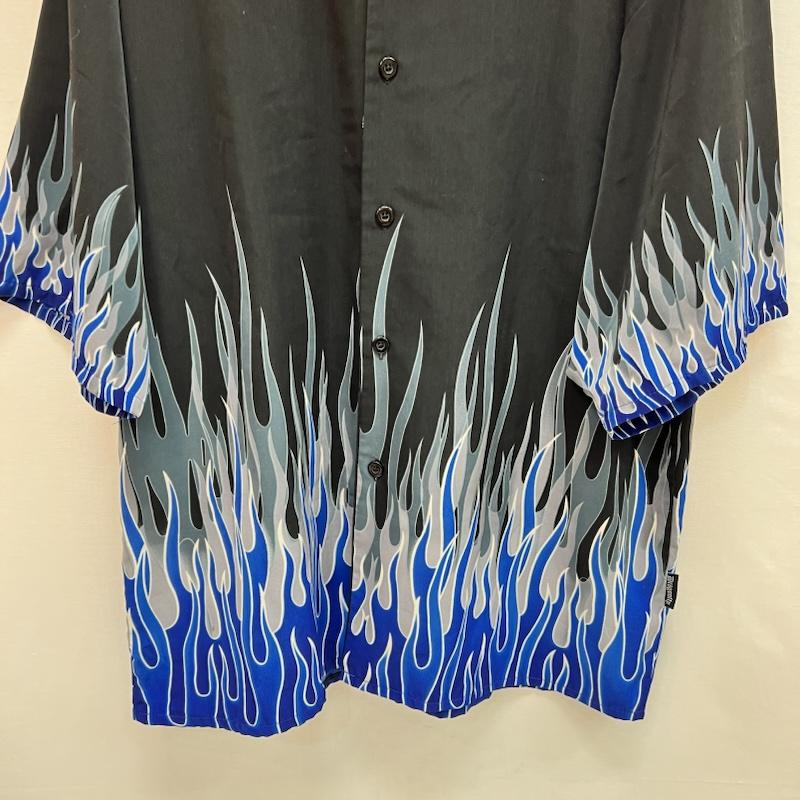 古着 USED シャツ、ブラウス 半袖 DRAGON FLY ファイヤーパターン 開襟シャツ アロハ XXL 黒 / ブラック / black メンズ USED 古着 中古 50161477