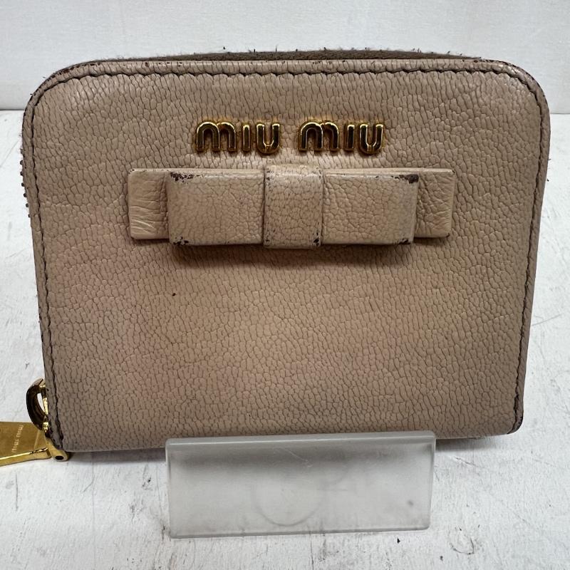 ミュウミュウ miu miu 財布 コンパクト財布 レザー リボン コインケース Cipria - ベージュ / ベージュ / beige レディース USED 古着 中古 50161491
