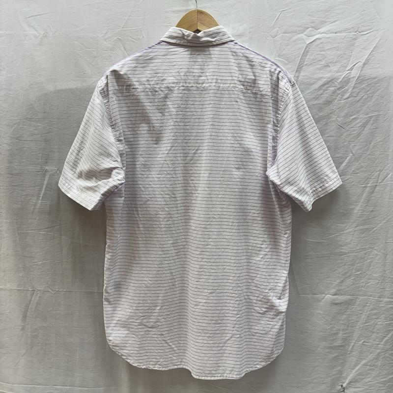ステューシー STUSSY シャツ、ブラウス 半袖 USA製 ボーダー柄 半袖 シャツ 胸ポケット ロゴ 刺繍 M ボーダー柄 白 / ホワイト / white X 紫 / パープル / purple メンズ USED 古着 中古 50161494