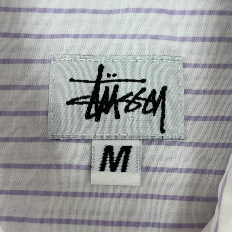 ステューシー STUSSY シャツ、ブラウス 半袖 USA製 ボーダー柄 半袖 シャツ 胸ポケット ロゴ 刺繍 M ボーダー柄 白 / ホワイト / white X 紫 / パープル / purple メンズ USED 古着 中古 50161494