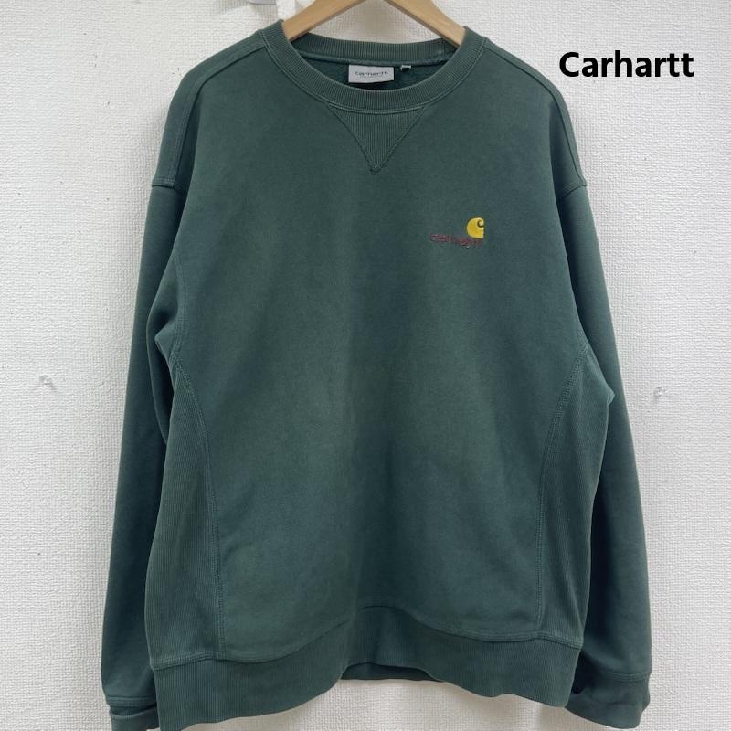 カーハート Carhartt トレーナー 長袖 ロゴ刺繍 クルーネック スウェットシャツ トレーナー L 緑 / グリーン / green メンズ USED 古着 中古 50161511