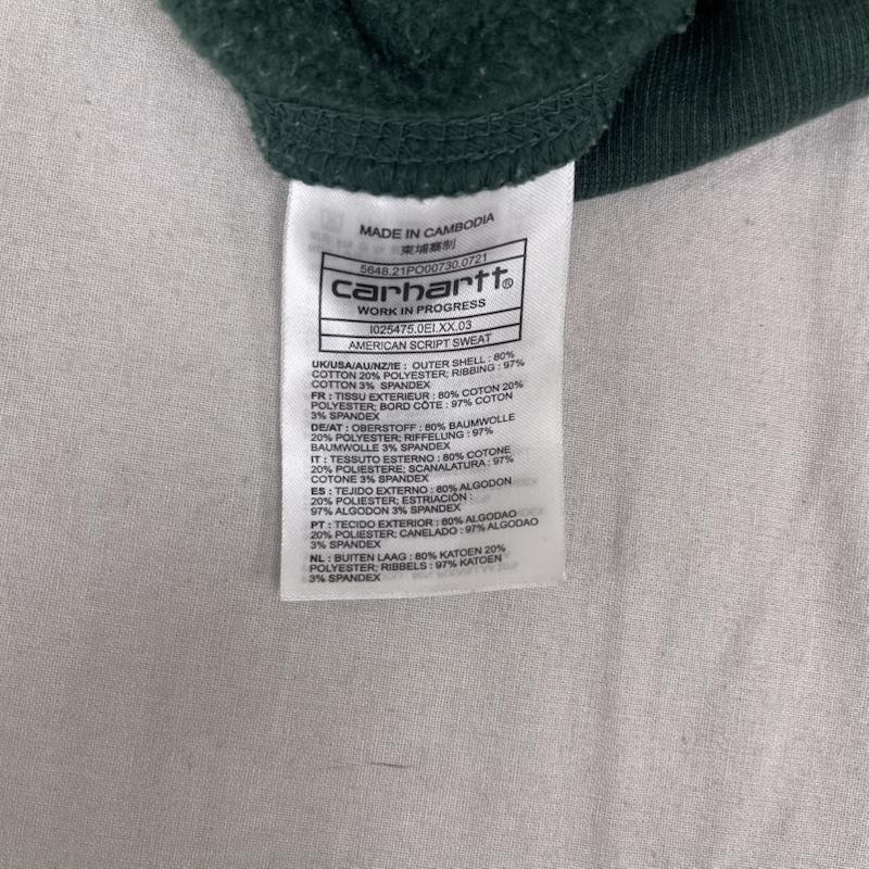 カーハート Carhartt トレーナー 長袖 ロゴ刺繍 クルーネック スウェットシャツ トレーナー L 緑 / グリーン / green メンズ USED 古着 中古 50161511