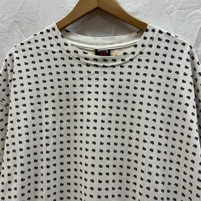 ステューシー STUSSY Tシャツ 半袖 ロゴ 総柄 ストックロゴ ビッグサイズ 半袖 クルーネック Tシャツ XL 白 / ホワイト / white X 黒 / ブラック / black メンズ USED 古着 中古 50161524
